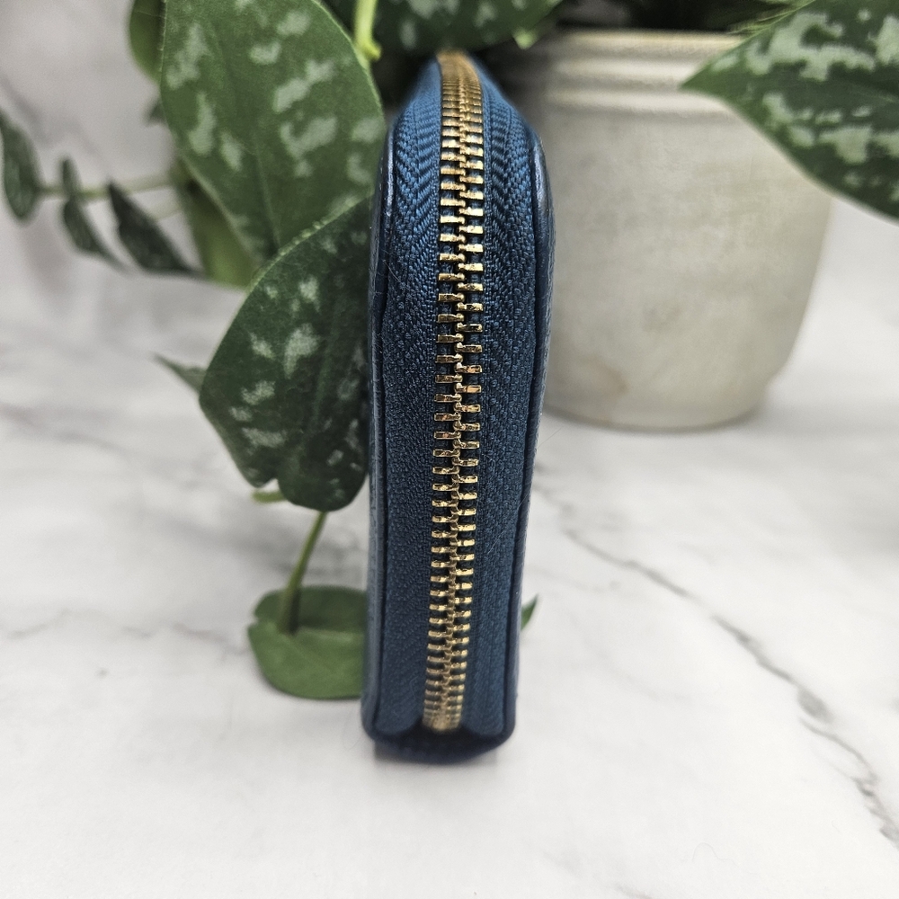 Versace Collection Medusa Blue gold Leather zip around Wallet 1 zippered pocket - Picture 2 of 10